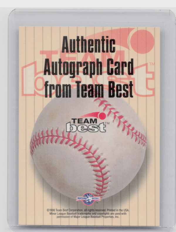 1998 Team Best Brent Butler AU #NNO Cannons Autographs Signature Series - Image 3
