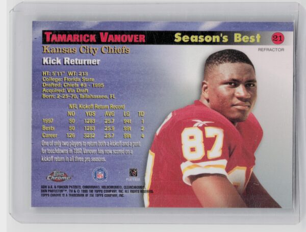 1998 Topps Chrome Tamarick Vanover #21 Chiefs Season's Best Refractors - Image 3