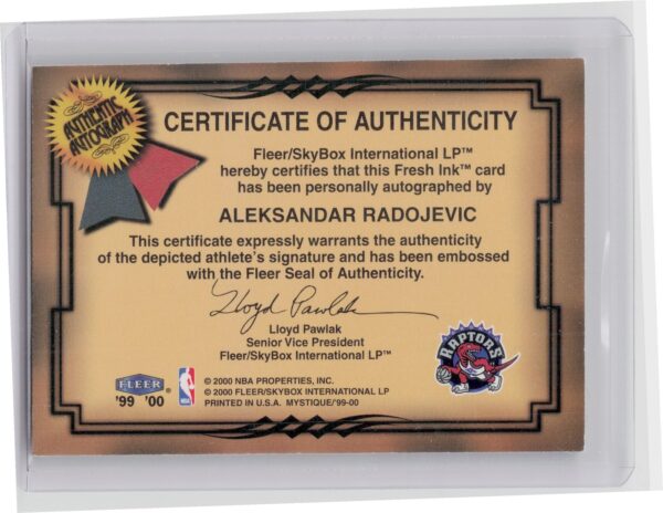 1999-00 Fleer Mystique Aleksandar Radojevic AU #NNO Raptors Fresh Ink - Image 3