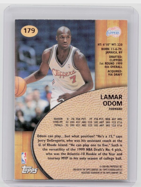 1999-00 Stadium Club Lamar Odom RC #179 Clippers - Image 3
