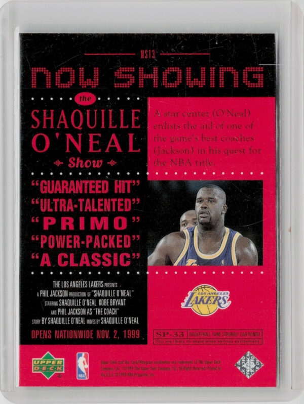 1999-00 Upper Deck Shaquille O'Neal #NS13 Lakers Now Showing - Image 3