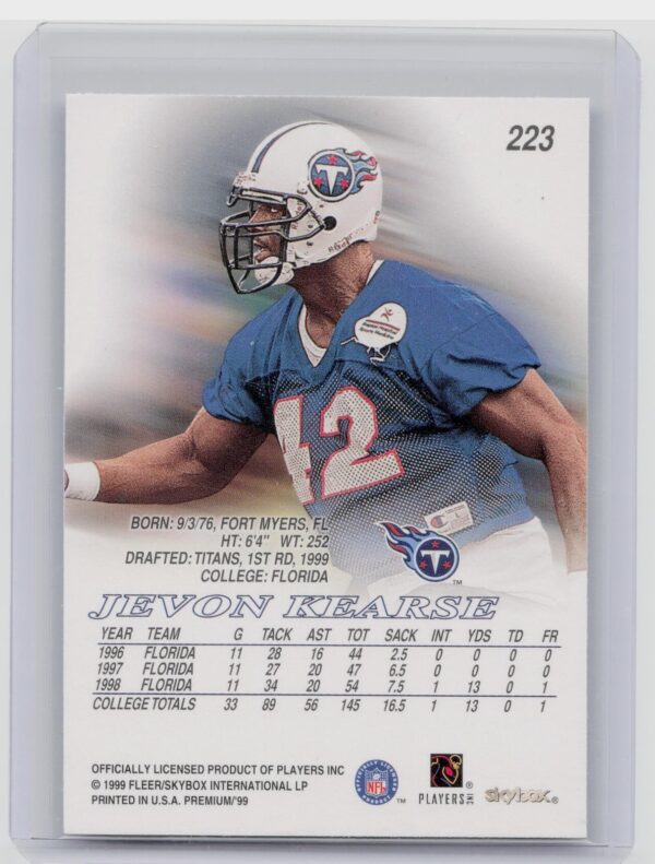 1999 Fleer SkyBox Premium Jevon Kearse RC #223 Titans - Image 3