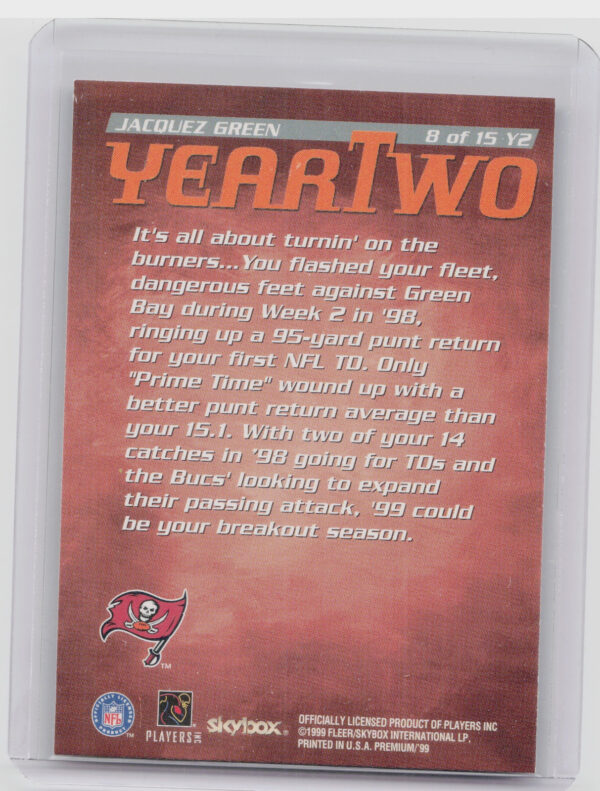 1999 SkyBox Premium Jacquez Green #8 Y2 Buccaneers Year Two - Image 3