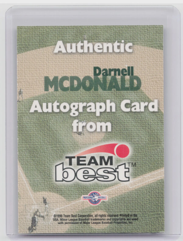 1999 Team Best Rookie Darnell McDonald AU #NNO Shorebirds Autographs - Image 3