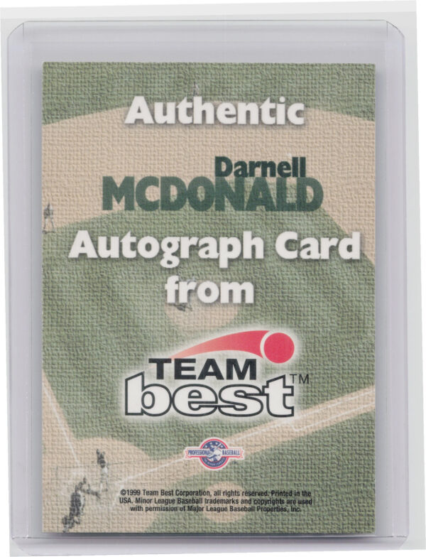 1999 Team Best Rookie Darnell McDonald AU #NNO Shorebirds Autographs - Image 3