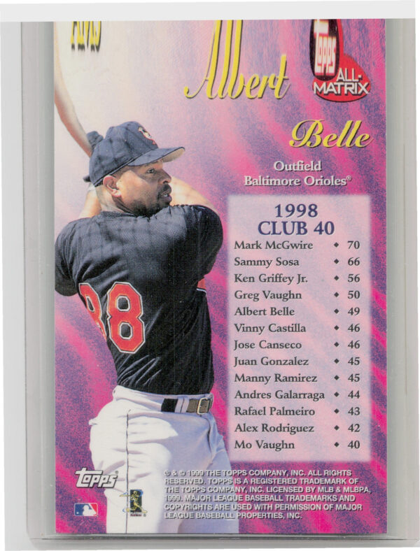 1999 Topps Albert Belle #AM5 Orioles All Matrix - Image 3