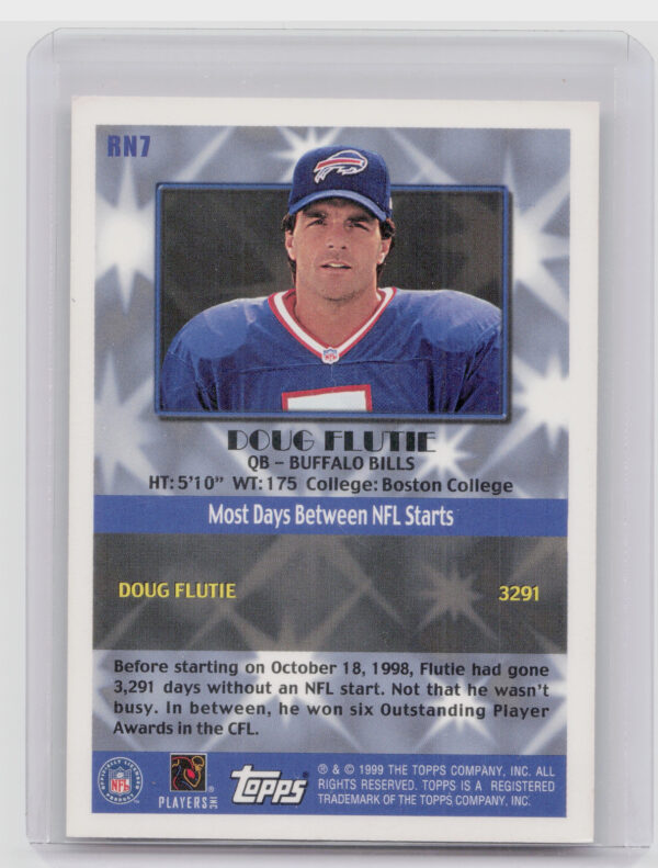 1999 Topps Doug Flutie #RN7 Bills Record Numbers Silver - Image 3