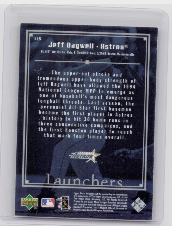 1999 Upper Deck HoloGrFX Jeff Bagwell #L15 Astros Launchers - Image 3