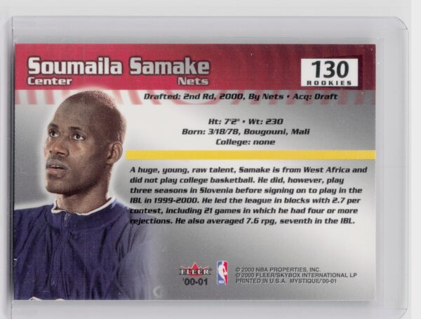 2000-01 Fleer Mystique Soumaila Samake /4000 RC #130 Nets - Image 3