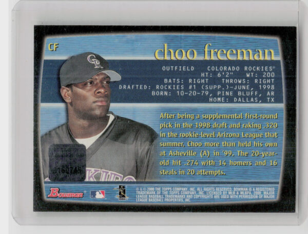2000 Bowman Choo Freeman AU #CF Rockies Autographs - Image 3