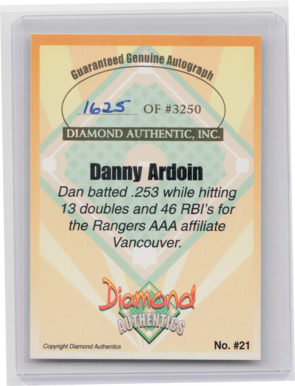 2000 Diamond Authentics Autographs Danny Ardoin AU SN3250 #21 Canadians - Image 3