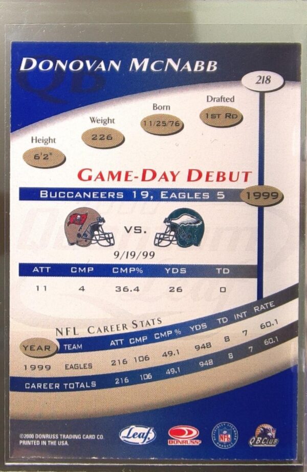 2000 Quantum Leaf Donovan McNabb #218 Eagles - Image 3