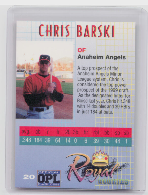 2000 Royal Rookies Chris Barski AU SN4950 #20 Angels Autographs - Image 3
