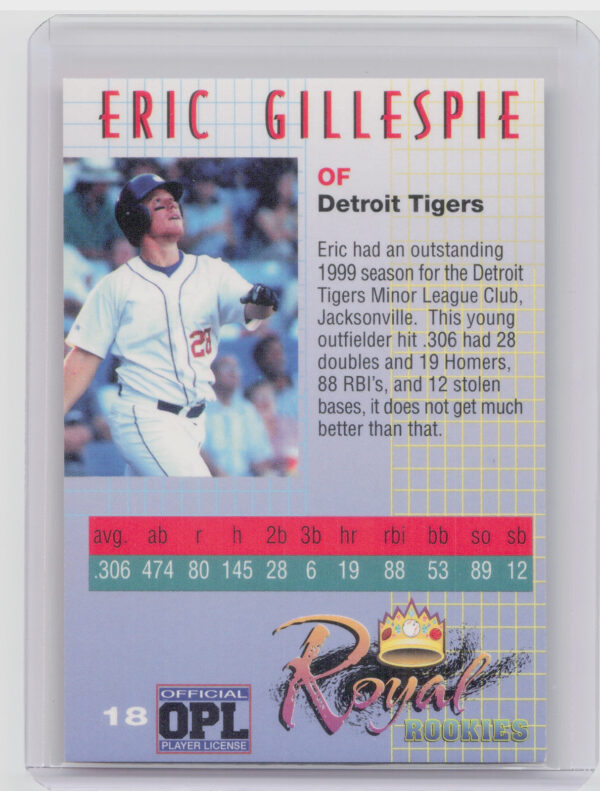2000 Royal Rookies Eric Gillespie AU SN4950 #18 Tigers Autographs - Image 3
