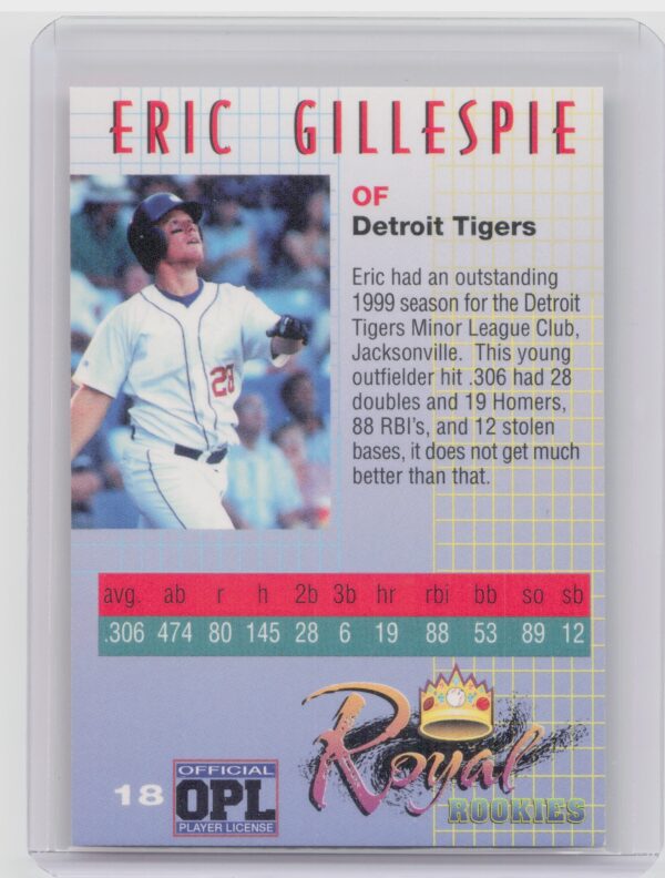 2000 Royal Rookies Eric Gillespie AU SN4950 #18 Tigers Autographs - Image 3
