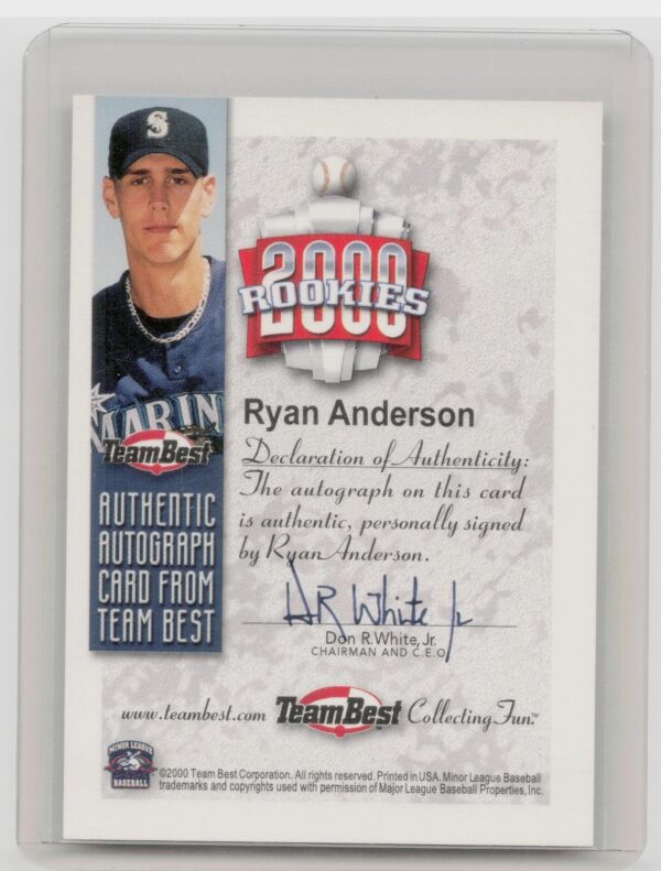 2000 Team Best Rookies Ryan Anderson Auto #NNO Mariners Autographs - Image 3
