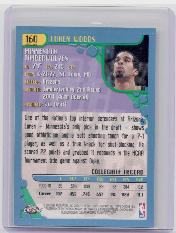 2001-02 Topps Chrome Loren Woods Refractors #160 Timberwolves - Image 3