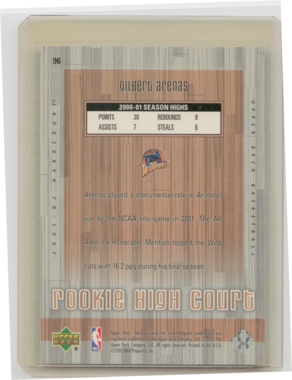2001-02 Upper Deck Hardcourt Gilbert Arenas RC /1000 #96a Warriors - Image 3