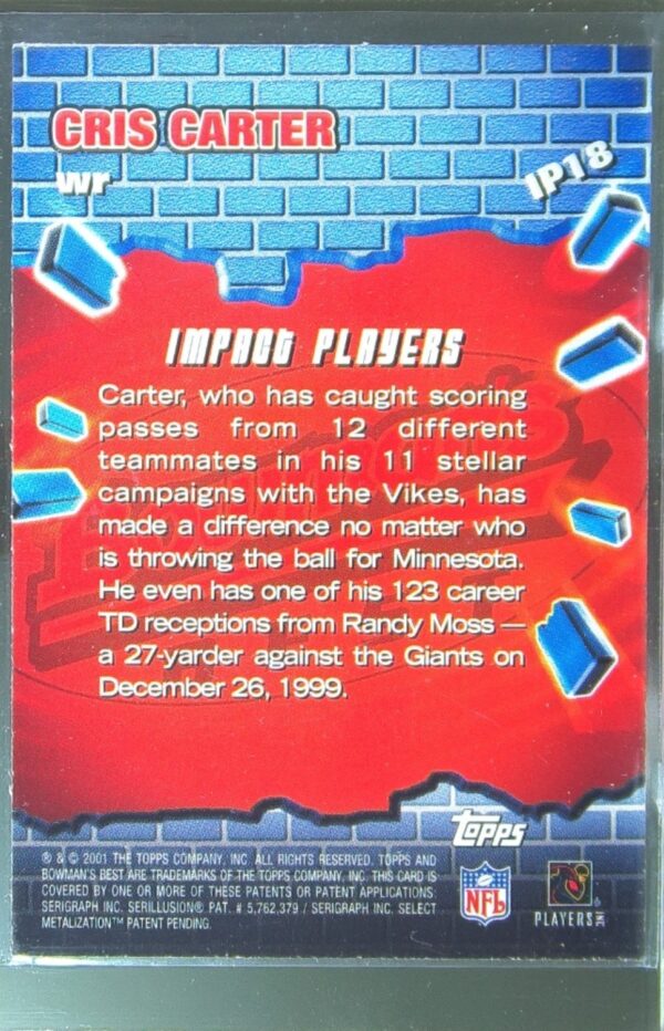 2001 Bowman's Best Cris Carter #IP18 Vikings Impact Players - Image 3