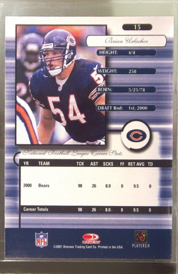 2001 Donruss Elite Brian Urlacher #15 Bears - Image 3