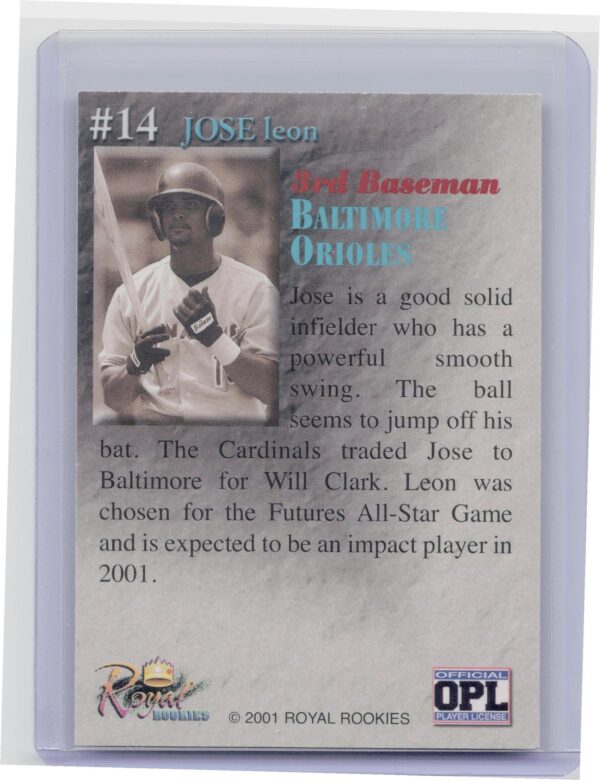 2001 Royal Rookies Throwbacks Jose Leon Auto /5950 #14 Orioles Autographs - Image 3