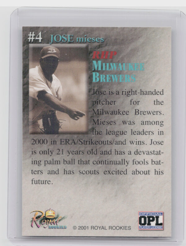 2001 Royal Rookies Throwbacks Jose Mieses AU SN5950 #4 Brewers Autographs - Image 3