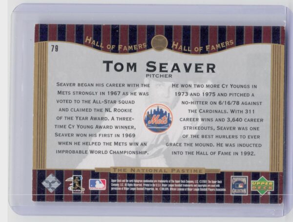 2001 Upper Deck Hall of Famers Tom Seaver #79 Mets - Image 3