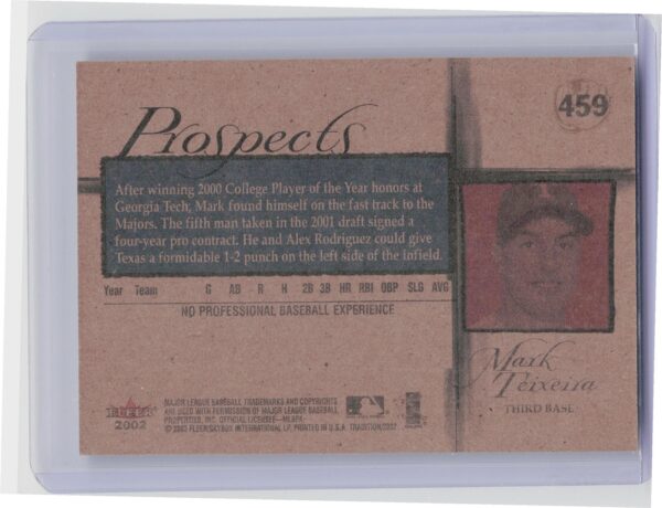 2002 Fleer Tradition Mark Teixeira #459 Rangers - Image 3