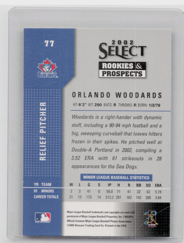 2002 Select Rookies & Prospects Orlando Woodards AU #77 Jays - Image 3