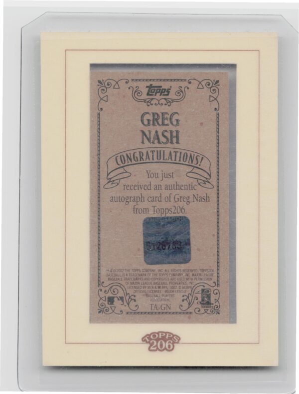 2002 Topps 206 Greg Nash AU #TA-GN Rays Autographs - Image 3