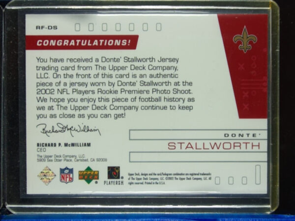 2002 Upper Deck Donte Stallworth MEM #RF-DS Saints UD Rookie Futures - Image 3