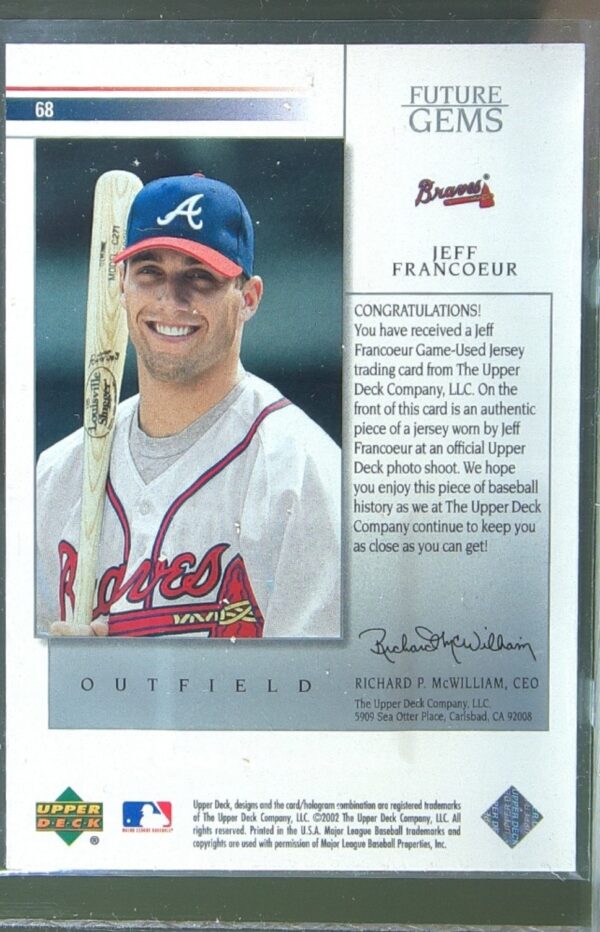 2002 Upper Deck Prospect Premieres Jeff Francoeur JSY #68 Braves - Image 3