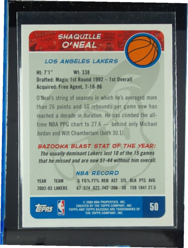 2003-04 Bazooka Shaquille O'Neal #50 Lakers - Image 3