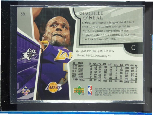 2003-04 SPx Shaquille O'Neal #36 Lakers - Image 3