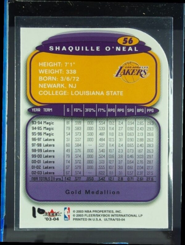 2003-04 Ultra Shaquille O'Neal Gold Medallion #56 Lakers - Image 3