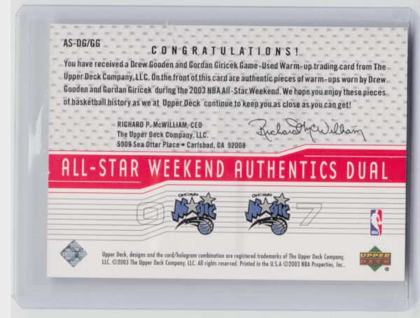 2003-04 Upper Deck Drew Gooden / Gordan Giricek MEM #AS-DG/GG Magic All Star Wee - Image 3