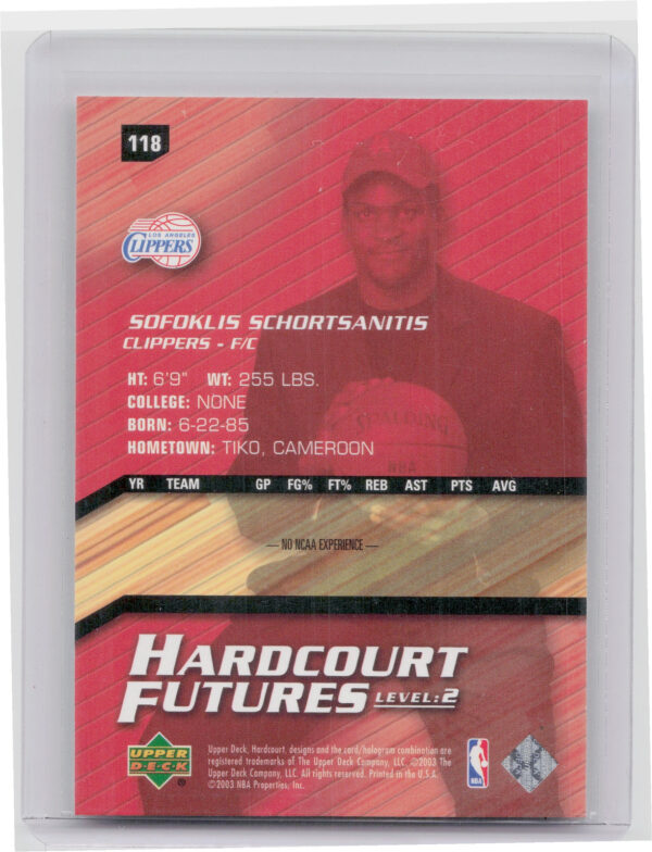 2003-04 Upper Deck Hardcourt Sofoklis Schortsanitis RC SN1999 #118 Clippers - Image 3