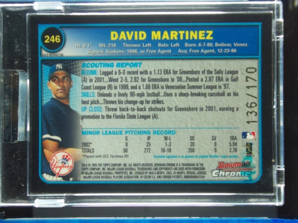 2003 Bowman Chrome David Martinez Gold Refractors SN170 #246 Twins - Image 3