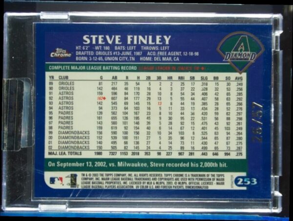 2003 Topps Chrome Steve Finley Uncirculated X Fractors SN57 #253 Diamondbacks - Image 3