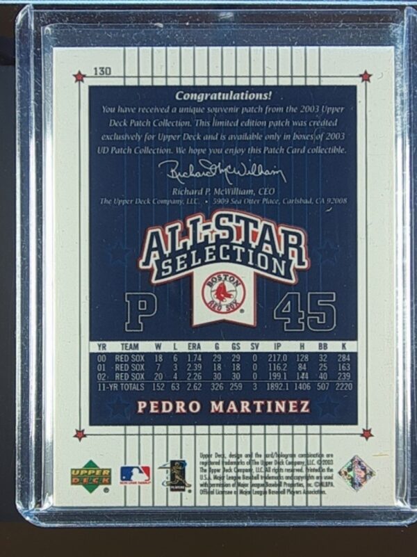 2003 UD Patch Collection Pedro Martinez #130 Sox - Image 3