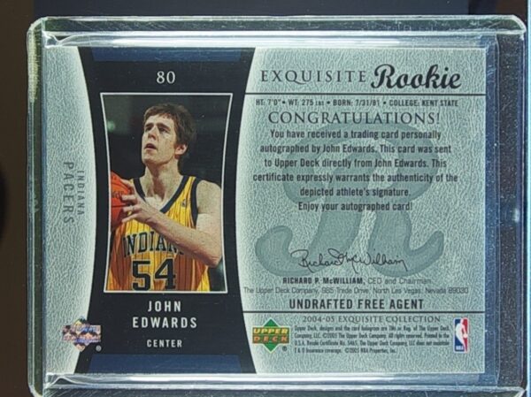 2004-05 UD Exquisite Collection john edwards RC Auto /225 #80 Pacers - Image 3