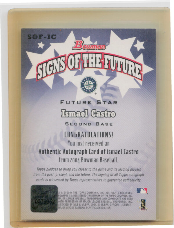 2004 Bowman Ismael Castro AU #SOF-IC Mariners Signs of the Future - Image 3