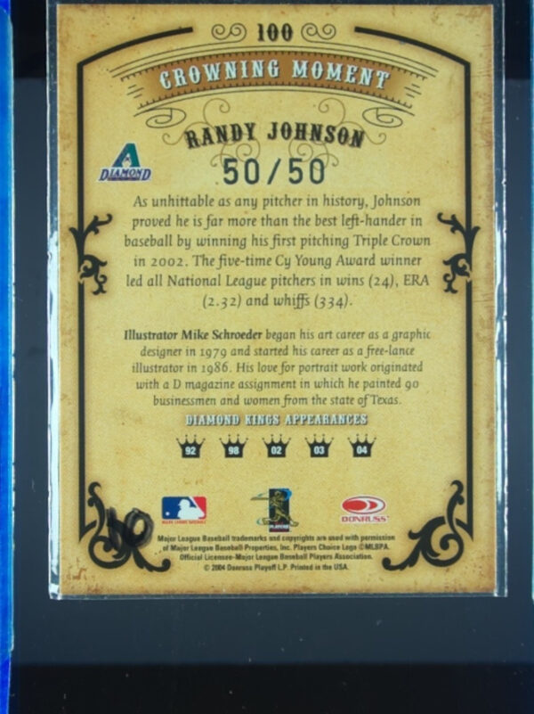 2004 Donruss Diamond Kings Randy Johnson SN50 #100 Diamondbacks Silver - Image 3