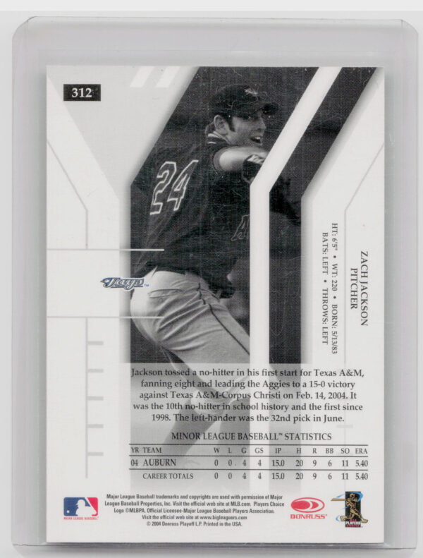 2004 Donruss Elite Extra Edition Zach Jackson AU SN1069 RC #312 Jays - Image 3