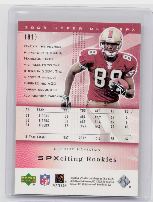 2004 SPx Derrick Hamilton RC SN799 #181 49ers - Image 3