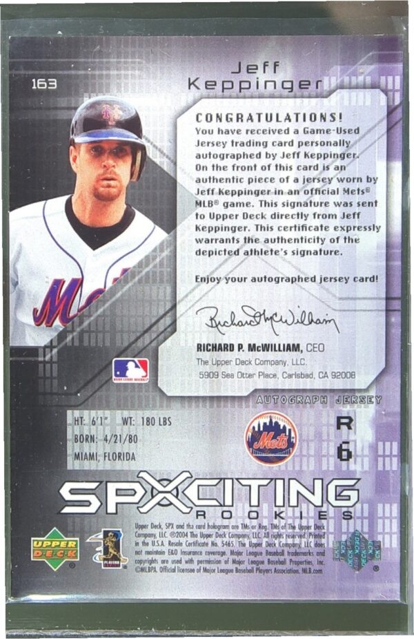 2004 SPx Jeff Keppinger /799 JSY Auto RC #163 Mets - Image 3