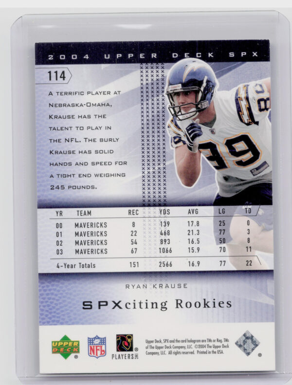 2004 SPx Ryan Krause SN1650 RC #114 Chargers - Image 3