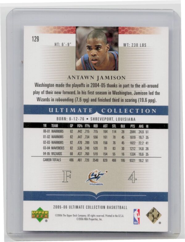 2005-06 Upper Deck Ultimate Collection Antawn Jamison SN750 #129 Wizards - Image 3
