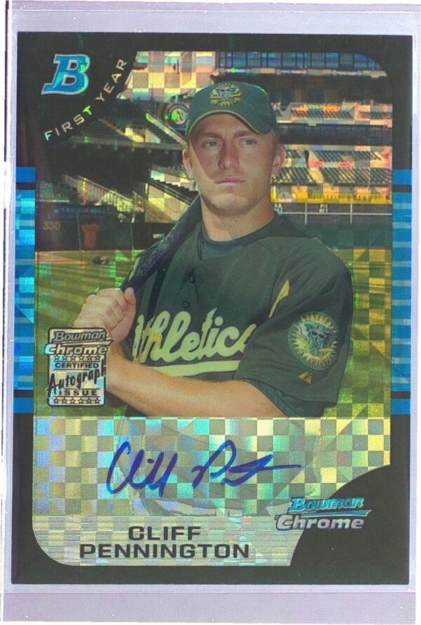 2005 Bowman Draft Picks & Prospects Cliff Pennington Chrome X Fractors Auto /250