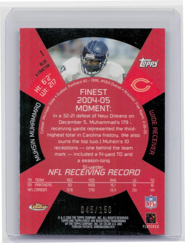 2005 Finest Muhsin Muhammad Blue Xfractors /150 #1 Bears - Image 3